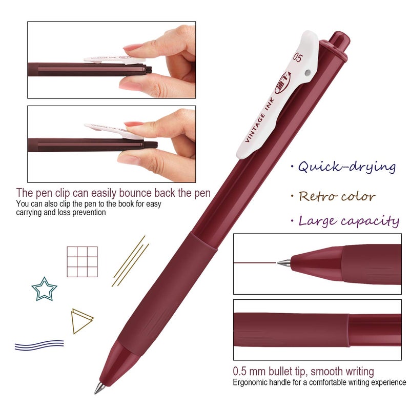 MyLifeUNIT Retractable Gel Pens, Quick Dry Ink Vintage Colors Pens for Journaling, Medium Point (0.5 mm), 10 Assorted Colors - Image 2